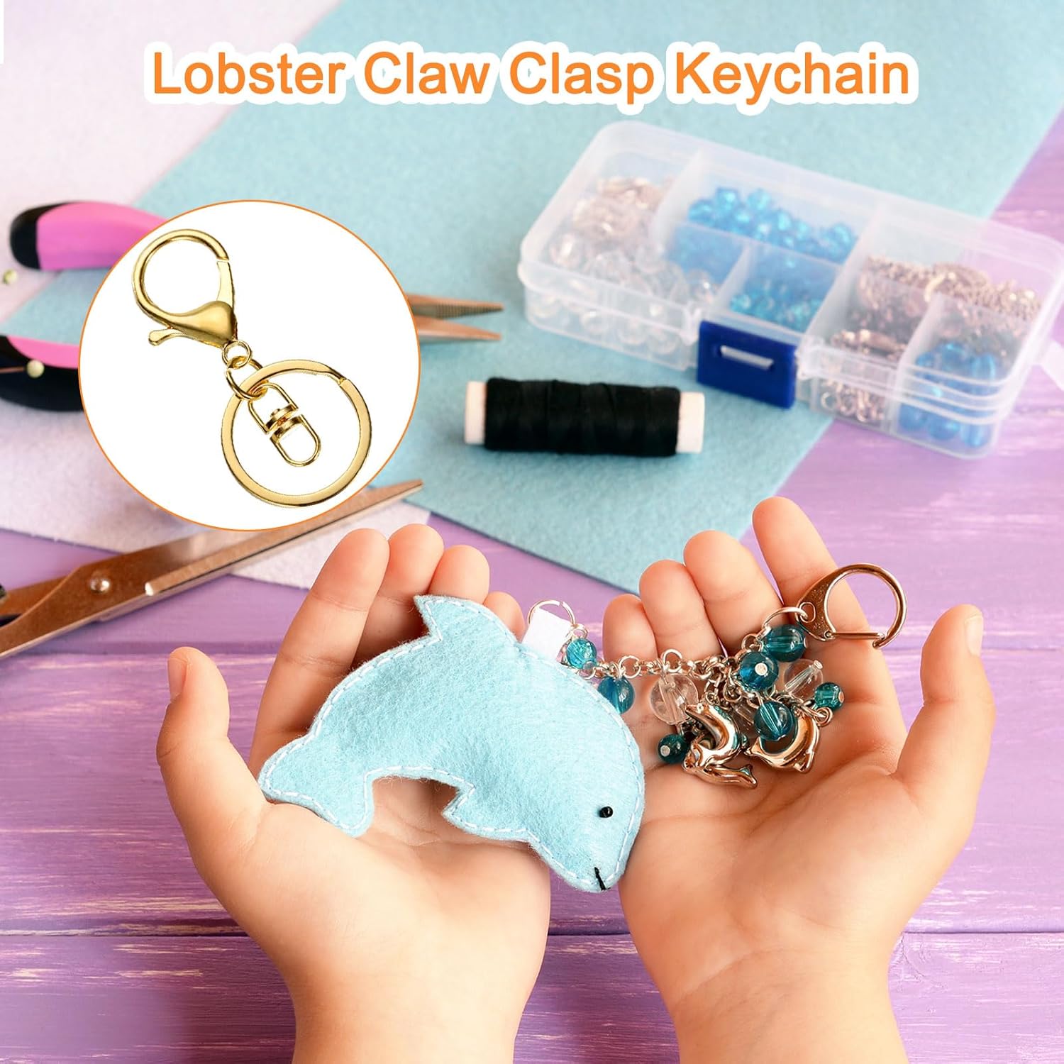 uxcell Lobster Claw Clasps Keychain, 30 Pcs Lobster Claw Clasp Hook with Swivel Trigger Clip and Flat Split Keychain Ring for DIY Craft Key Chain Accessories, Gold - Image 5