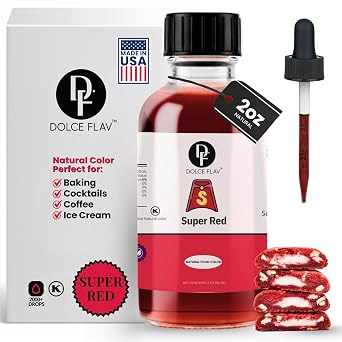 Dolce Flav Natural Super Red Food Coloring Water-Soluble, Plant-Based, Vibrant Red Color for Baking, Drinks, Frosting, Jams & More Easy Mix, Concentrated Formula 0.52% Use Rate