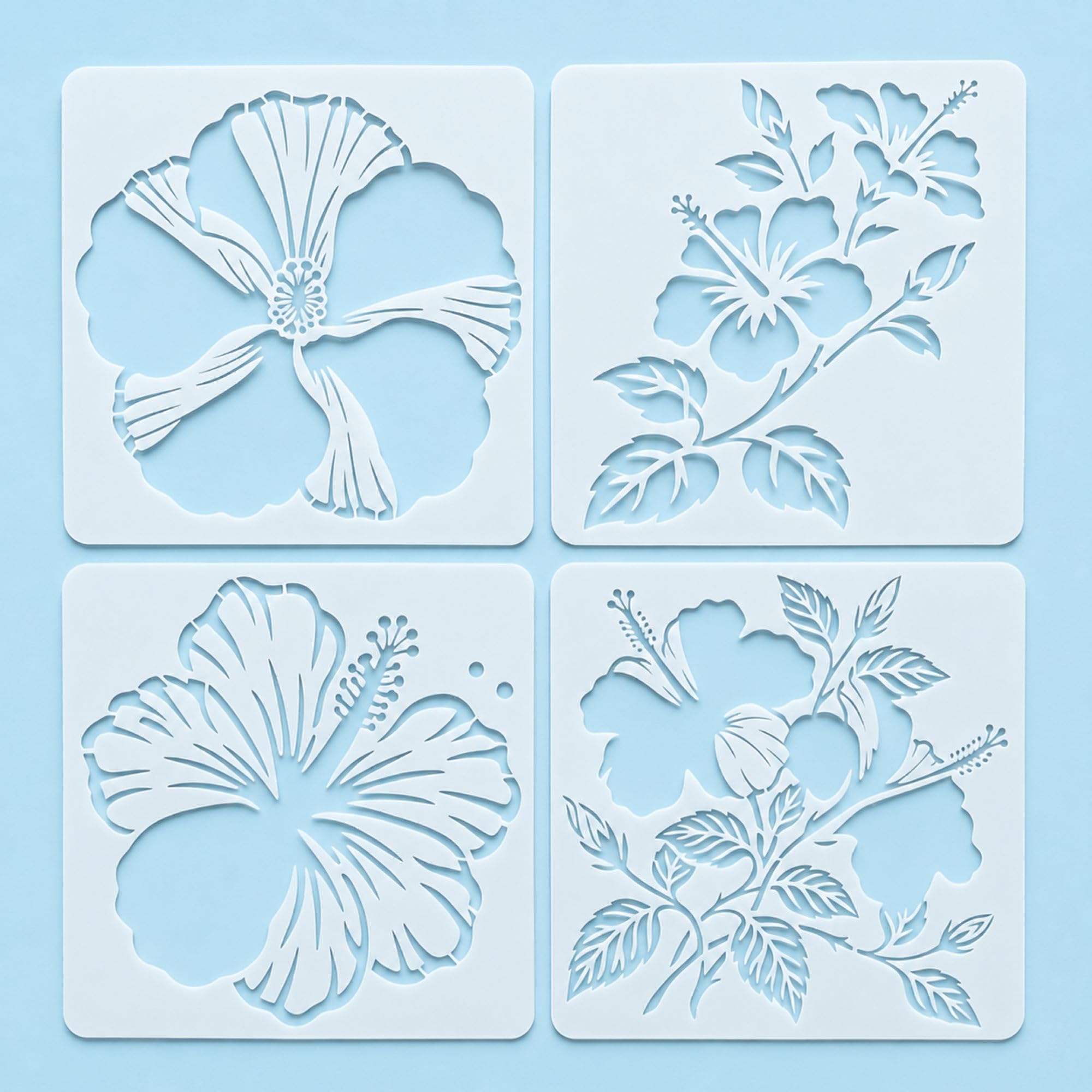 Square PET Plastic Hibiscus Flower Painting Stencils for DIY Art & Craft, Reusable Floral Templates, 5.09 x 5.9 Inch, Pack of 4, Cliths-image-29