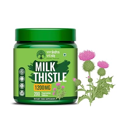 Vruksha Vitals Milk Thistle 1200 mg - 200 Liver Detox Tablets/Capsules - Liver Support Supplement - Silymarin Flavonoids
