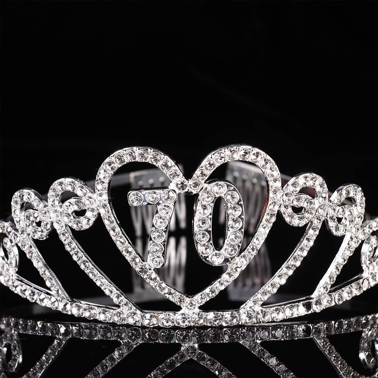 Minkissy 70. Geburtstag Tiara – Strass-Krone Mit Kamm, Golden, Für Partys & Hochzeiten