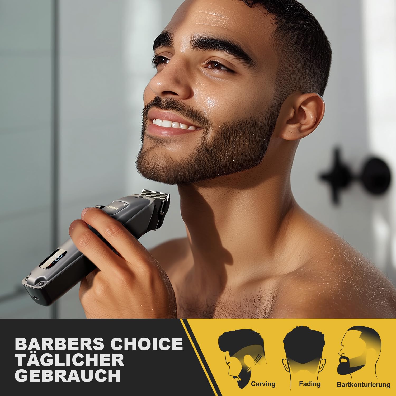 SUPRENT Haarschneidemaschine Set für Herren, Schnurlose Haarschneider Pflegesets, Friseur-Haarschere mit LED-Anzeige, Präzisions Haartrimmer Bartschneider für Männer (Grau)