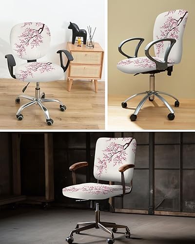 Miniatura 6 de Funda elástica para silla de oficina con diseño de flores de cerezo, funda de asiento para silla de computadora, funda para respaldo, rosa,