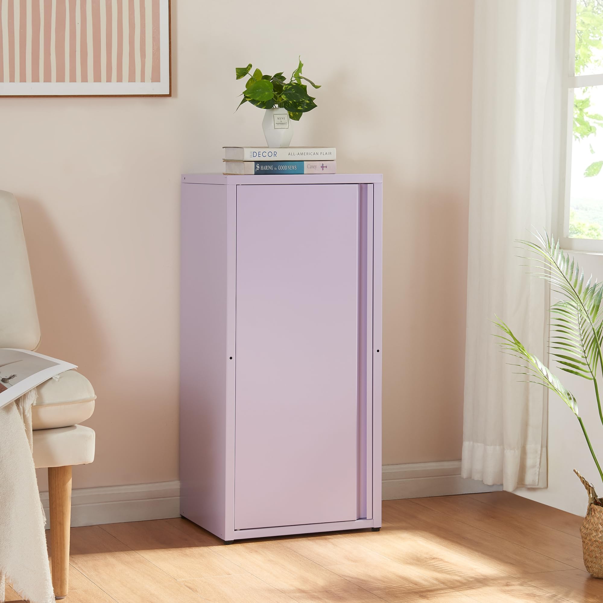 [en.casa] Armoire Métallique Meuble de Classement avec 1 Porte et 2 Étagères à Hauteur Réglable Classeur Rangement au Style Industriel pour Bureau Chambre Télétravail Acier 88 x 40 x 35 cm Violet