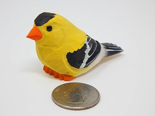 Miniatura 2 de Selsela Jilguero americano  Finch miniatura hecho a mano de madera amarillo pájaro tallado ornamento figura de animales pequeños coleccionables