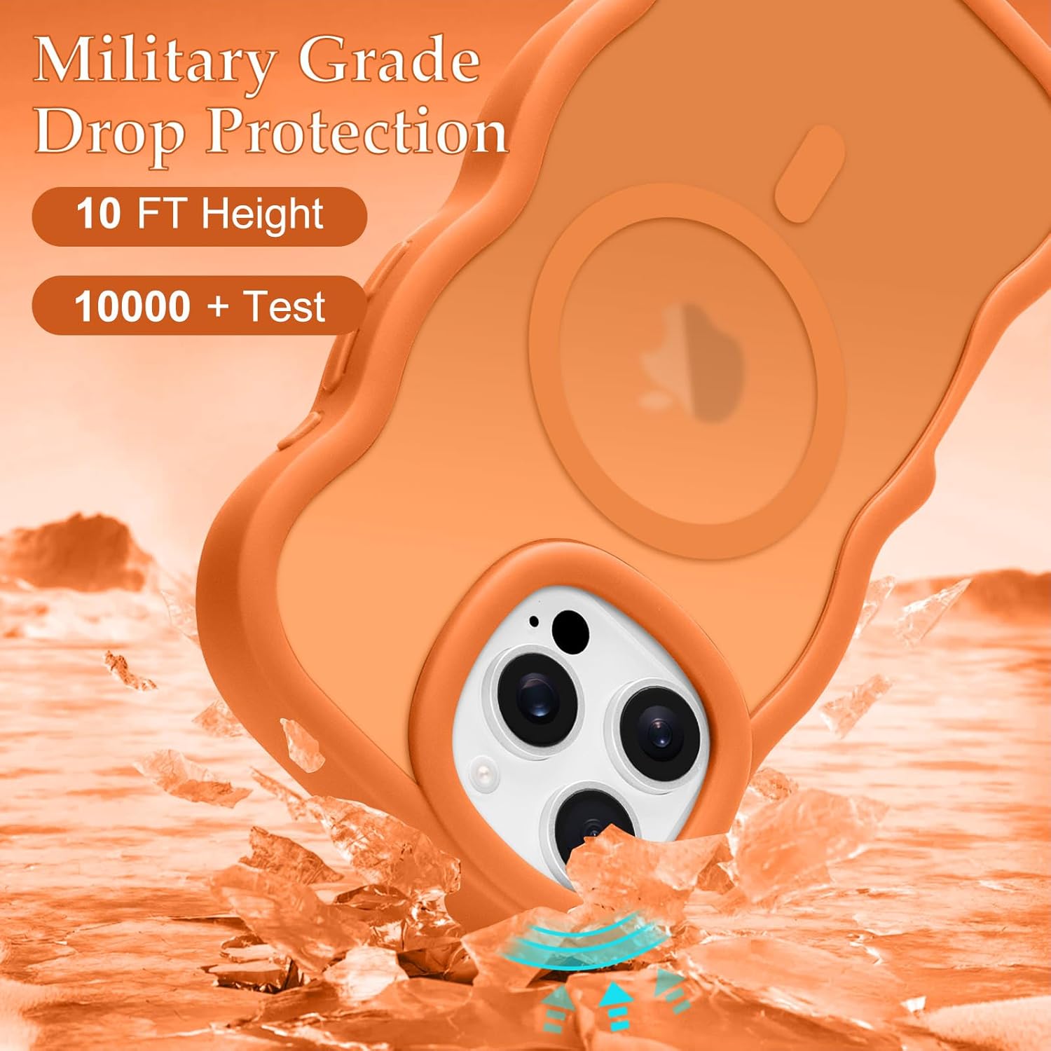 for iPhone 16 Pro Case, Curly Wavy Frame Hard Translucent Matte Clear Back Cover for Women Men Compatible with Magsafe TPU Bumper Shockproof Drop Protection Phone Case for iPhone 16 Pro Orange - Image 4