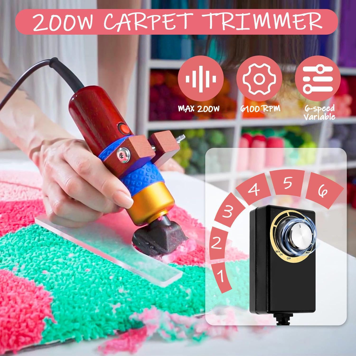 Rug Tufting Gun with Carpet Trimmer Kit - Tuft Gun with LCD Speed Display, 2 in 1 Cut Pile Loop Pile Tufting Gun Starter Kit, Rug Maker Machine Starter Kit& Trimmer C