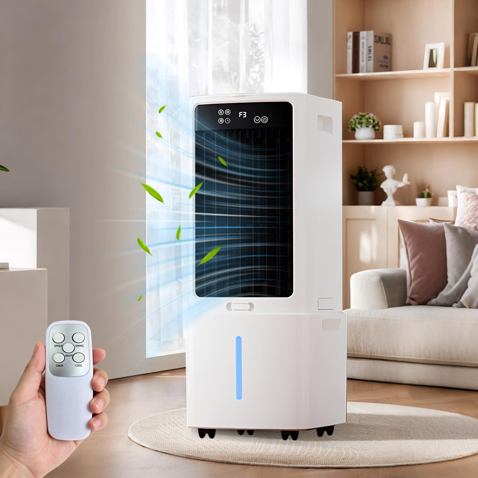 Climatizador 12L 4 en 1 Aire Acondicionado Portátil Sin Tubo con Mando a Distancia, Humidificador, 2 Hielos