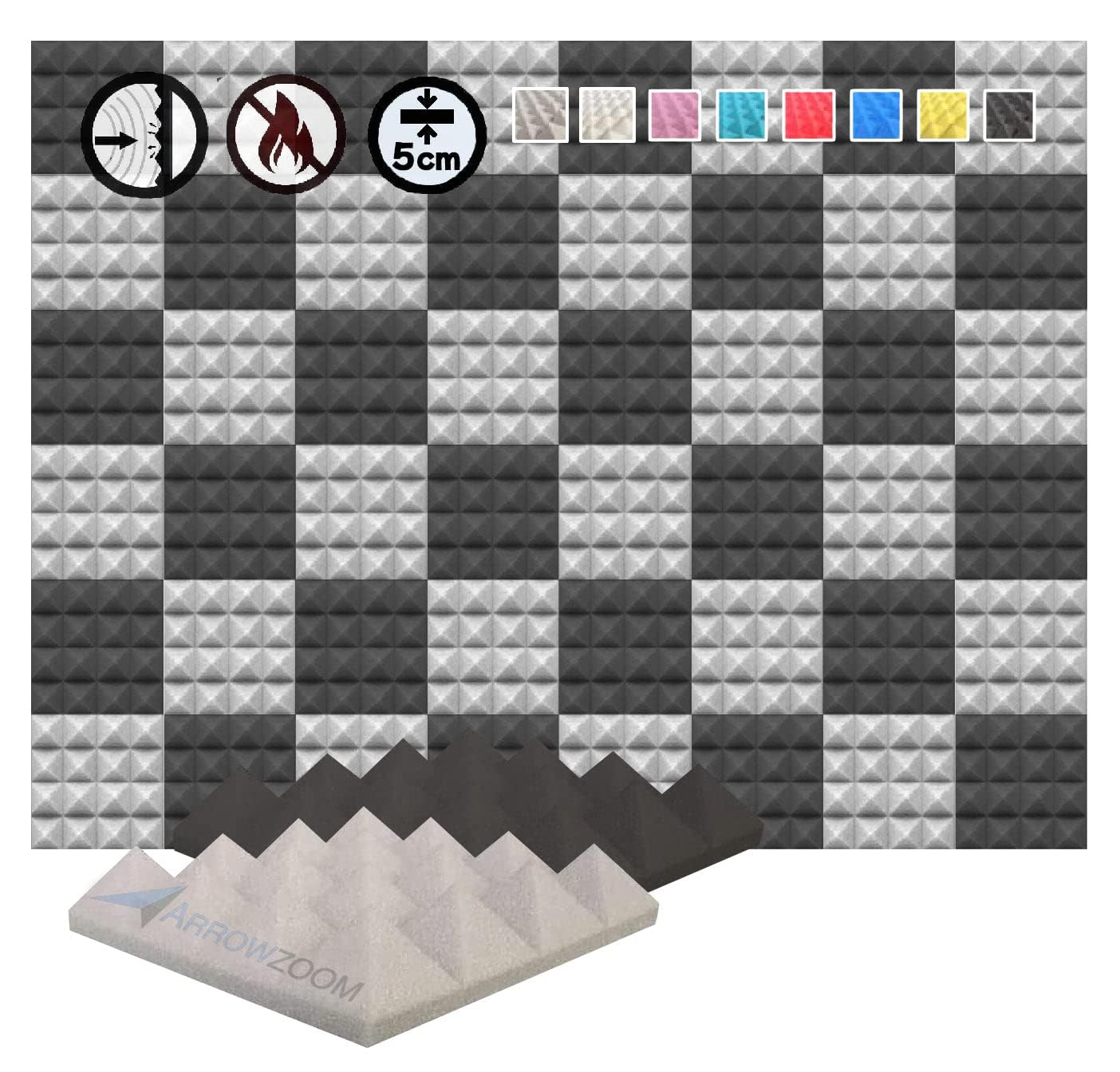 Arrowzoom 24 Panels acustico absorción sonido Pirámide 25x25x5cm Espuma acústica aislamiento acustico estudio de grabación Casas Estudios Azulejos Incombustibles Insonorizados AZ1034 PERLA BLANCA — view 27