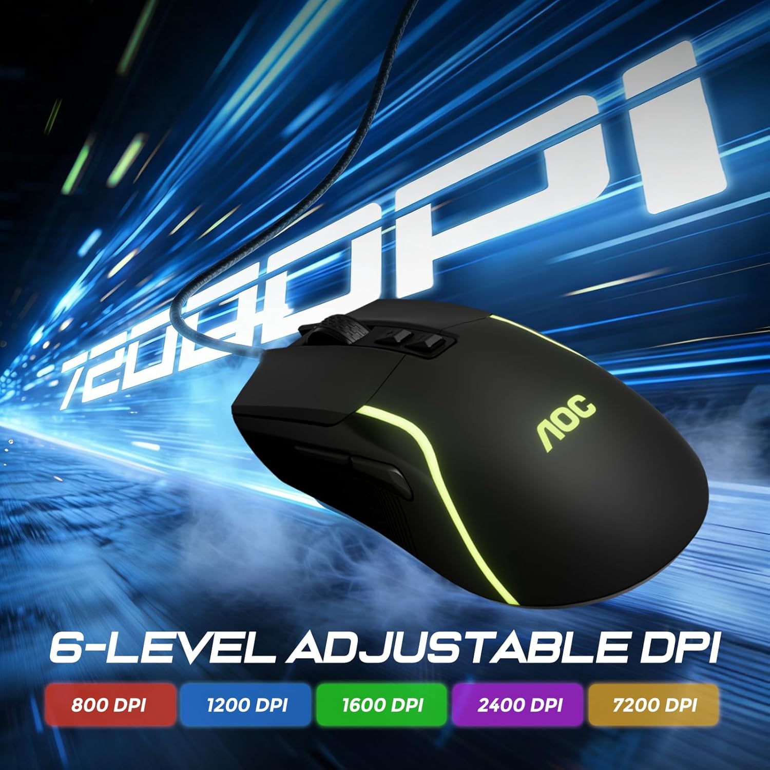 AOC GM170 Wired Gaming Mouse, Black Ergonomic Gamer Corded Mouse USB Computer Mouse Wired with 7 Buttons, Adjustable 7200DPI Optical Game Mice RGB Lighting for PC Laptop Desktop 4 71oP9hild4L. AC SL1500