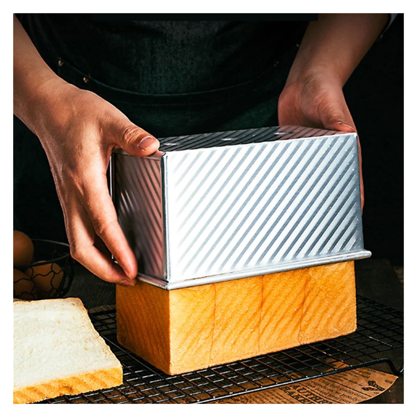 Bandeja de Horno Cajas for Tostadas de aleación de Aluminio, Herramienta for Hornear con Tapa, 450g/750g/900g/1000g, Revestimiento Antiadherente, ondulación Dorada(450g)