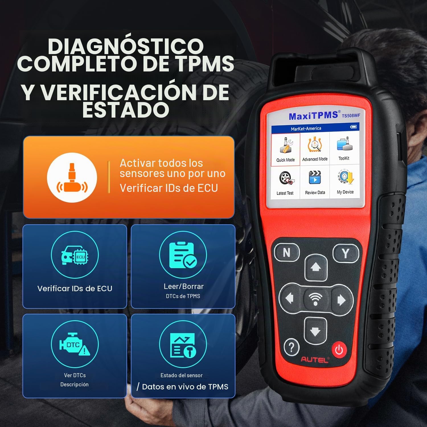 Autel MaxiTPMS TS508WF Kit, 2026 Más Nuevo con 4 MX-Sensor Metálico 2-en-1[Valor €120], Herramienta Reaprendizaje TPMS Actualización TS508 TS501 TS408, Activar Reaprender Sensor, Program Autel Sensor