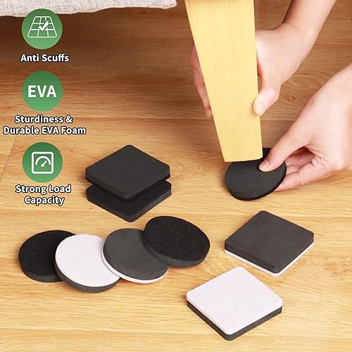 Miniatura 3 de Ezprotekt Deslizadores cuadrados de fieltro de 2.5 pulgadas para suelos de madera dura, 24 almohadillas móviles reutilizables de fieltro para sofá,