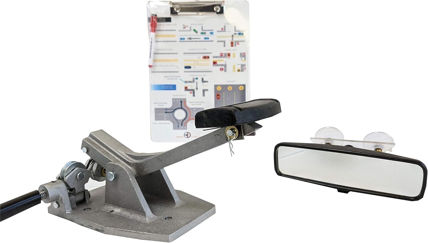 Universal Dual “Brake” Set, Instructors Passenger Side Brake, School Student Drivers Ed Training Brake Pedal Set Mirror Clipboard Bundle