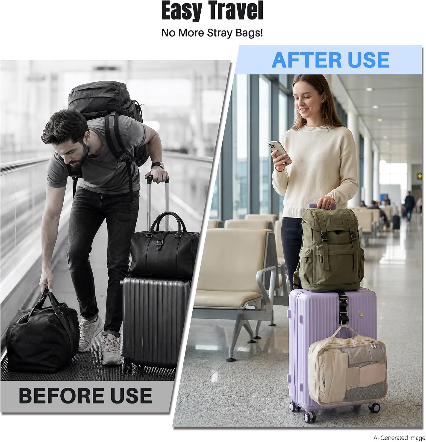 Vigorport Stainless Steel Luggage Hook Strap, Heavy Duty Add A Bag J Hook
