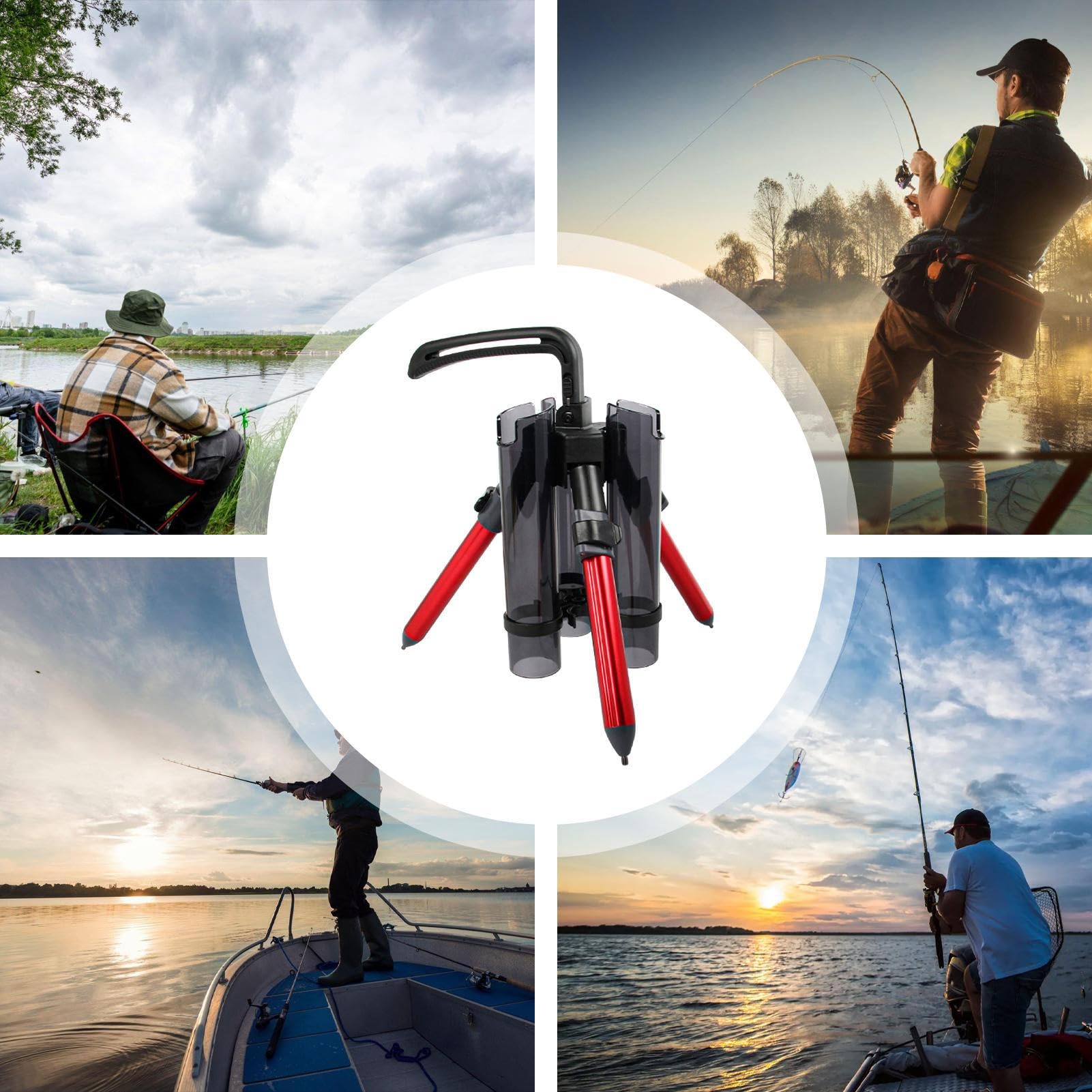 Portacanna da | Supporto per asta da pavimento in lega di alluminio | addensata pieghevole portatile, organizer per canne per yacht marittimi, barche, 3 canne da