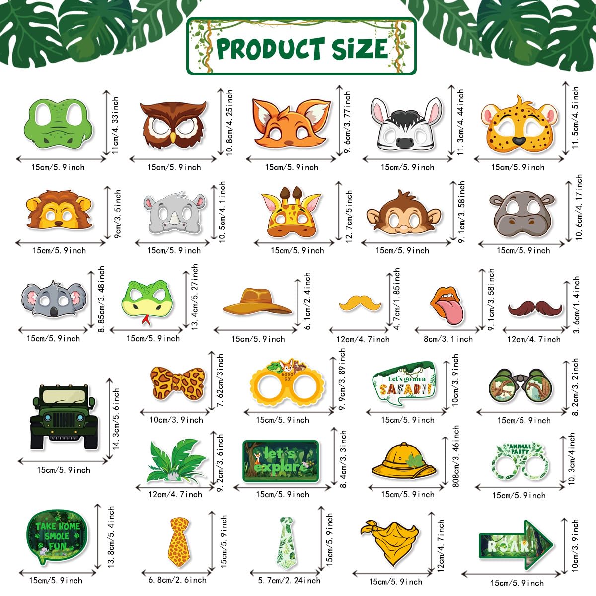 Kit 25 Accessori Photo Booth Tema Giungla - Per Feste E Compleanni - Foto 5