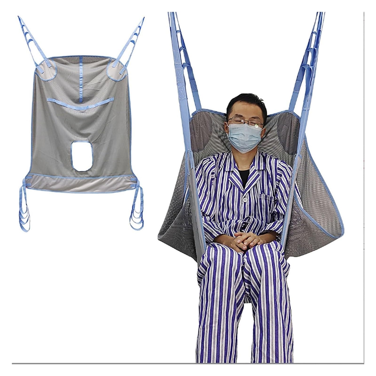 Arnés de Transferencia para Pacientes Bariatricos con Abertura WC - Arnes Corporal de Malla Transpirable con 3 Asas para Cuidado de Ancianos, Compatible con Elevadores Hoyer