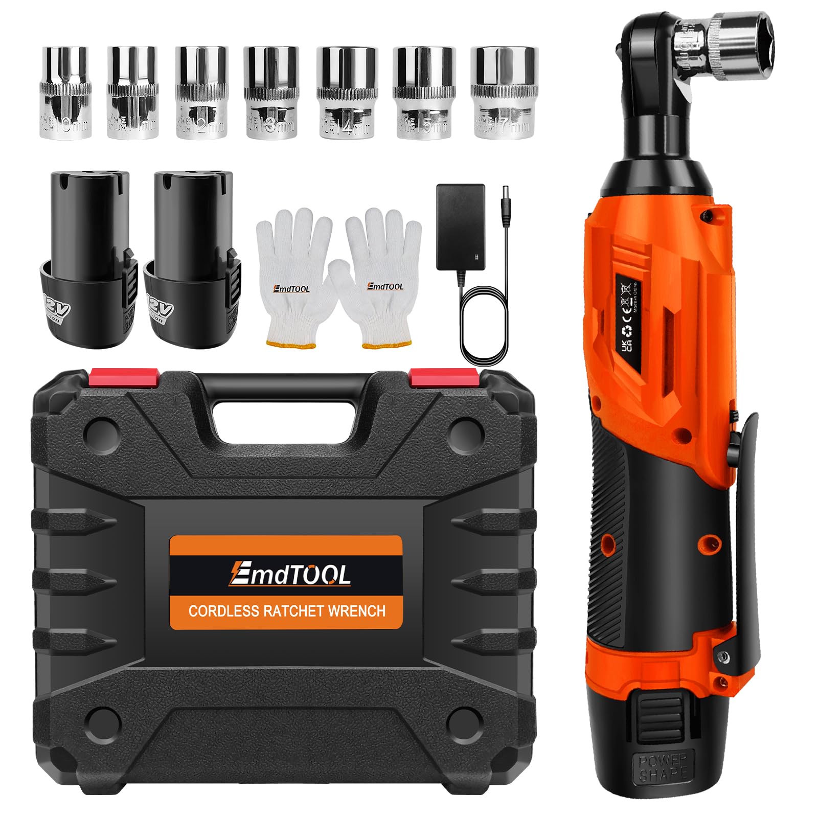 Lucn Ratchet Rattle Nut Gun 3/8" Drive 2X Batteries 150Nm Cordless Impact Wrench Orange