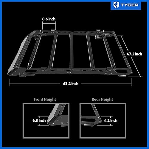 Miniatura 8 de Tyger Auto Soporte de techo compatible con Toyota Tacoma 2005-2023 doble cabina | Almacenamiento superior para equipo de exteriores | Insertos de
