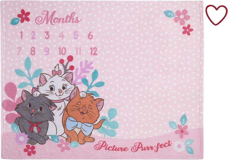 NoJo Disney Aristocats Pink Picture Purr-FECT Super Soft Photo Op Milestone Baby Blanket