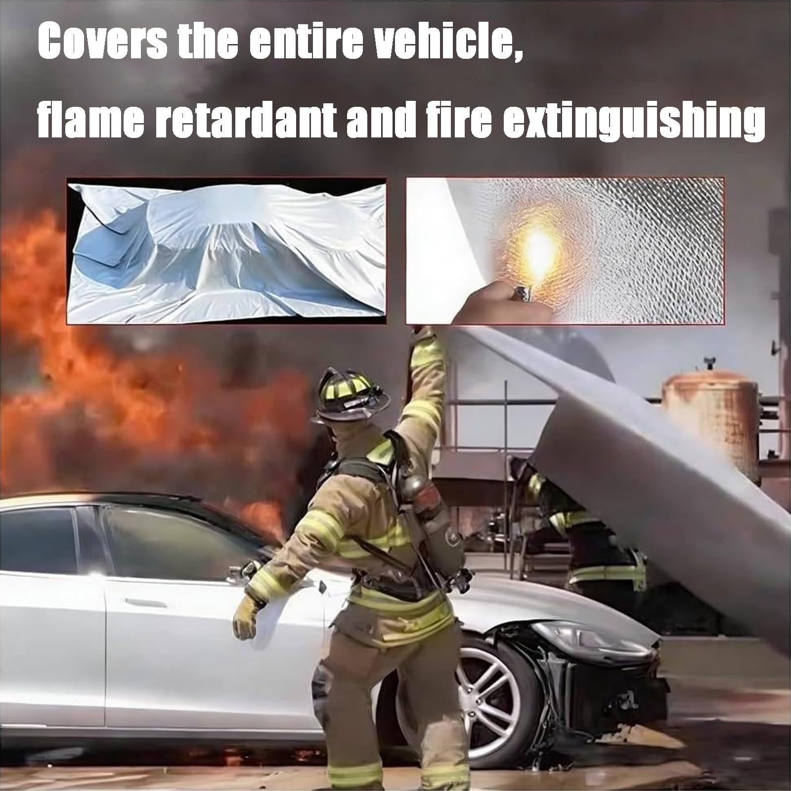 Manta Ignífuga Reutilizable para Coche,1100°C Manta Ignífuga De Emergencia para Vehículos,Camiones,Vehículos Eléctricos,Revestimiento De Silicona De Doble Cara 3×4m/9.8×13.1ft