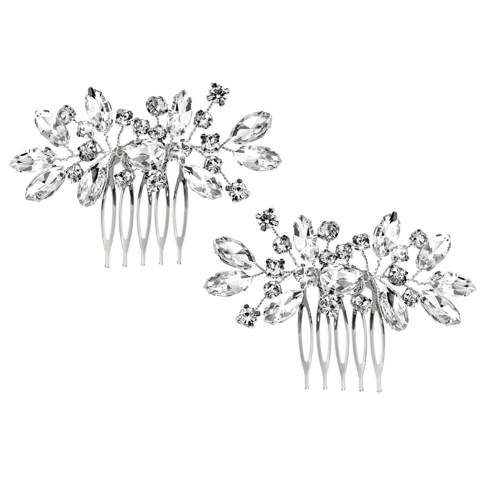 2Pcs Bridal Hair Accessories Silver Wedding Hair Side Combs Wedding Rhinestone Silver Piece Bridal Tiara Flower Headpieces Combs Headband for Women and Girls Valentine's Day Decorations