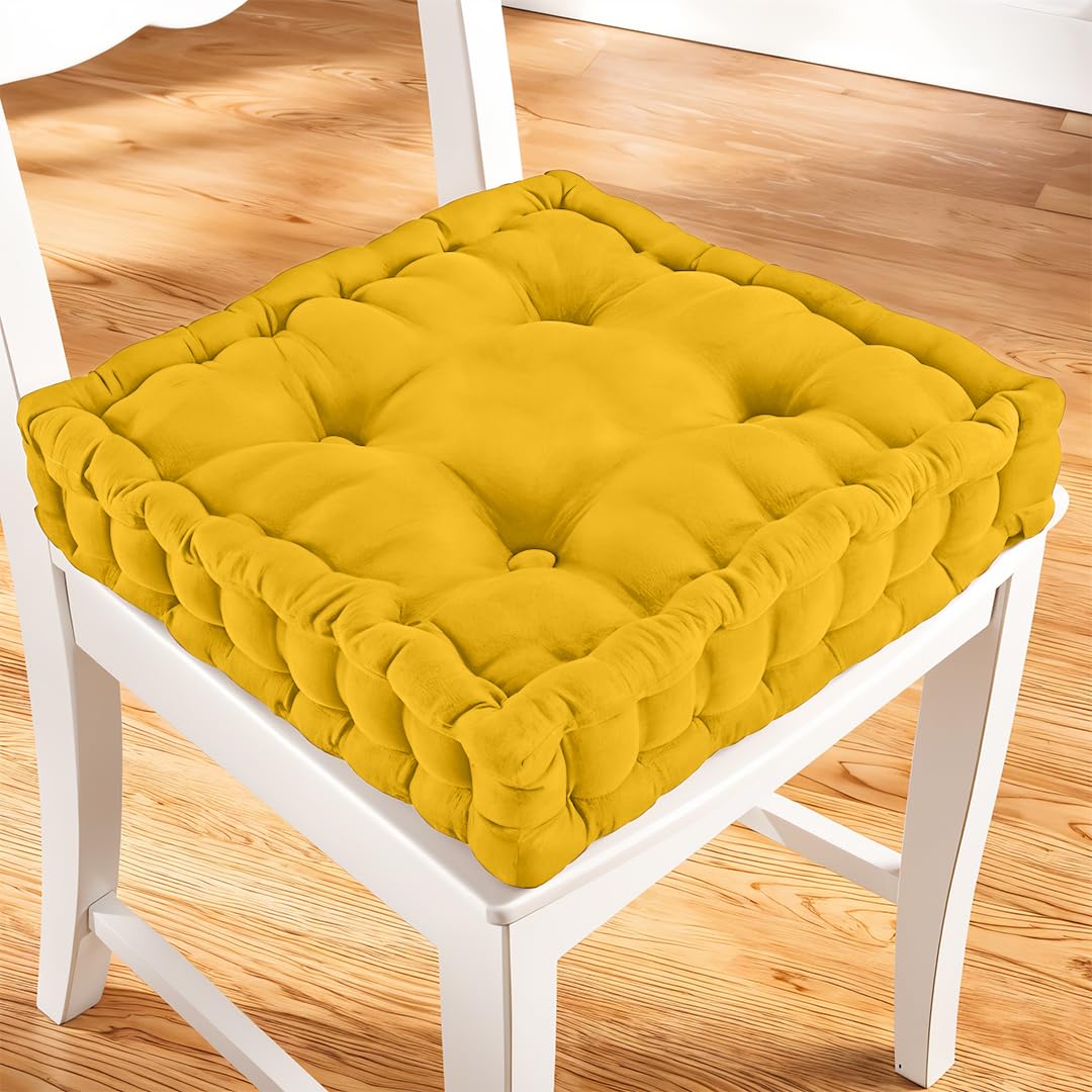 ZZZMRH Chair Cushions Booster Seat - 45cm x 45cm Outdoor Cushions - Garden Chair, Car Seat Cushions 100% Cotton Floor Cushion - Soft Touch Seat Pad For Elderly, WheelChair, Post-Operative - Mustard