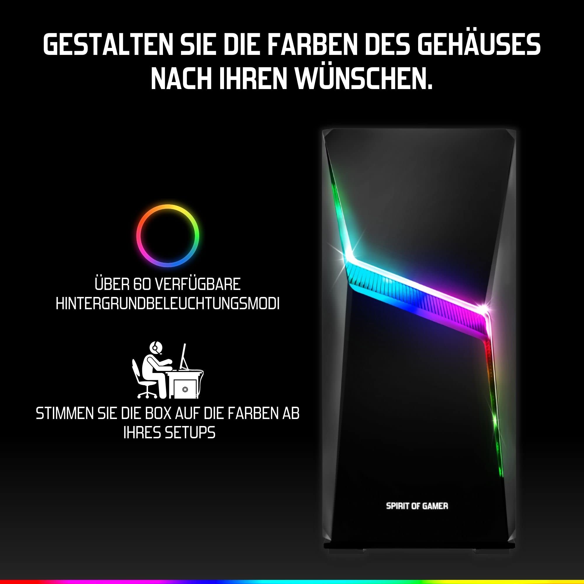 SPIRIT OF GAMER - CLONE 4 - PC Gehäuse RGB mit Durchsichtiger Wand Aus Gehärtetem Glas - Erstellen Sie Ihren Gaming PC - Tower Mittel Kompatibel ATX/MATX/ITX - 2 Lüfter Adressierbar 120mm Enthalten