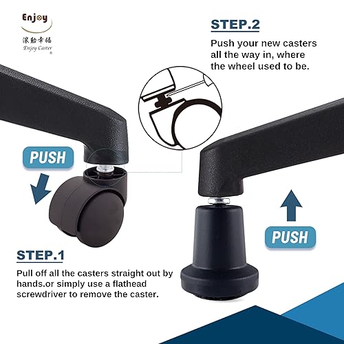 Miniatura 5 de Enjoy Caster - Ruedas de silla de oficina de 2 pulgadas para sillas de oficina IKEA  Ruedas de poliuretano de doble inyección para protección del