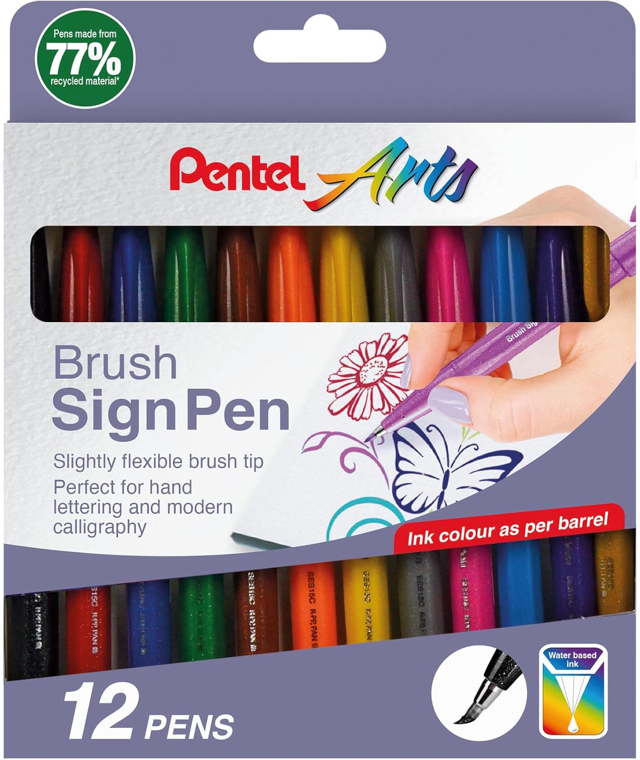 Pentel Brush Sign Pen 12-piece wallet - Original Colours - YSES15C/12-M