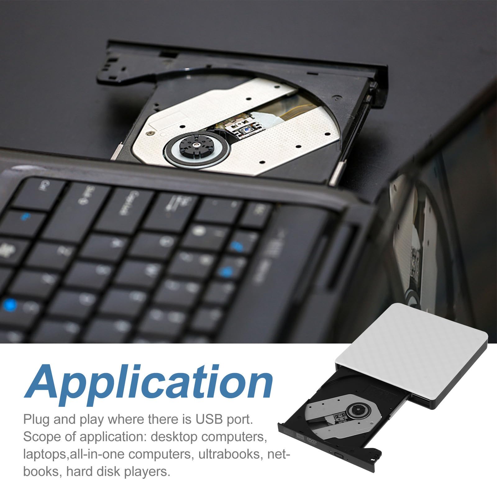 Masterizzatore Laptop Dvd USB 3.0 per Bianco Esterno Abs | Dvd-rom 8x e Cd-rom 24x, Design Ultrasottile e Ultraleggero, Uso Orizzontale o Autoportante