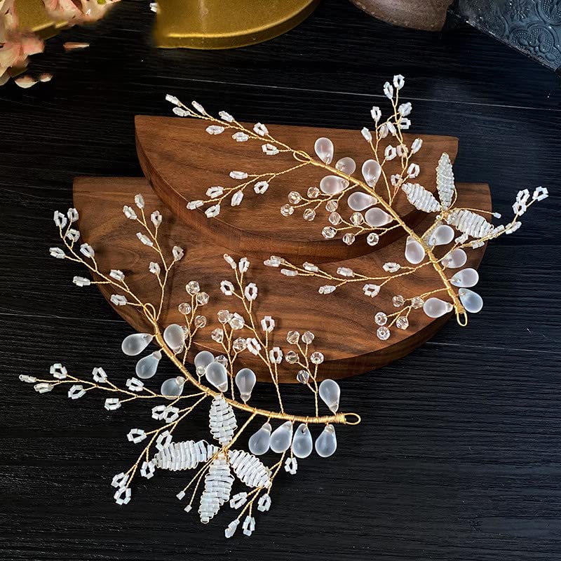 Tiara de novia hecha a mano con perlas y flores de alta costura 2