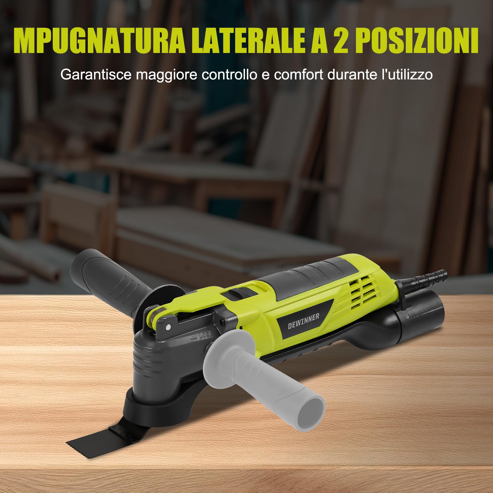 DEWINNER Utensile Multifunzione Oscillante, 300W Multiutensile Oscillante 15000-22000RPM, 28 Accessori, 6 Velocità Variabili, Angolo di Oscillazione 3°, Impugnatura Ausiliaria e borsa per il trasporto