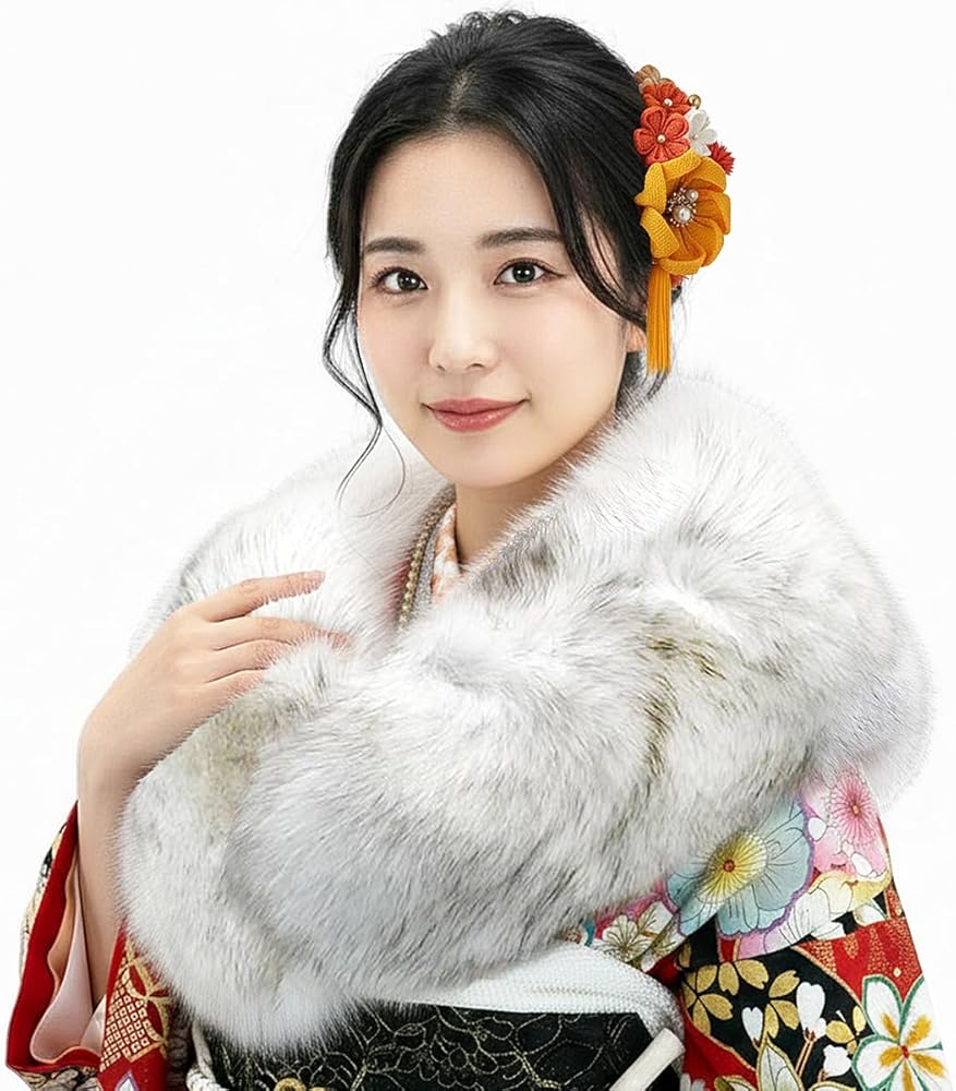 Amazon | [京都うさぎ堂] ＜毛皮＞ブルーフォックスショール 振袖用