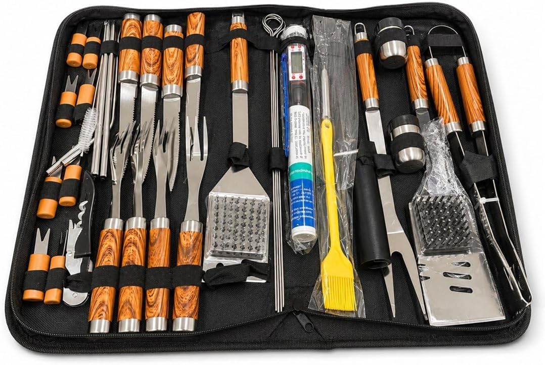 Thayba Set Utensilios BBQ Acero Inoxidable con Maletín 38 Piezas