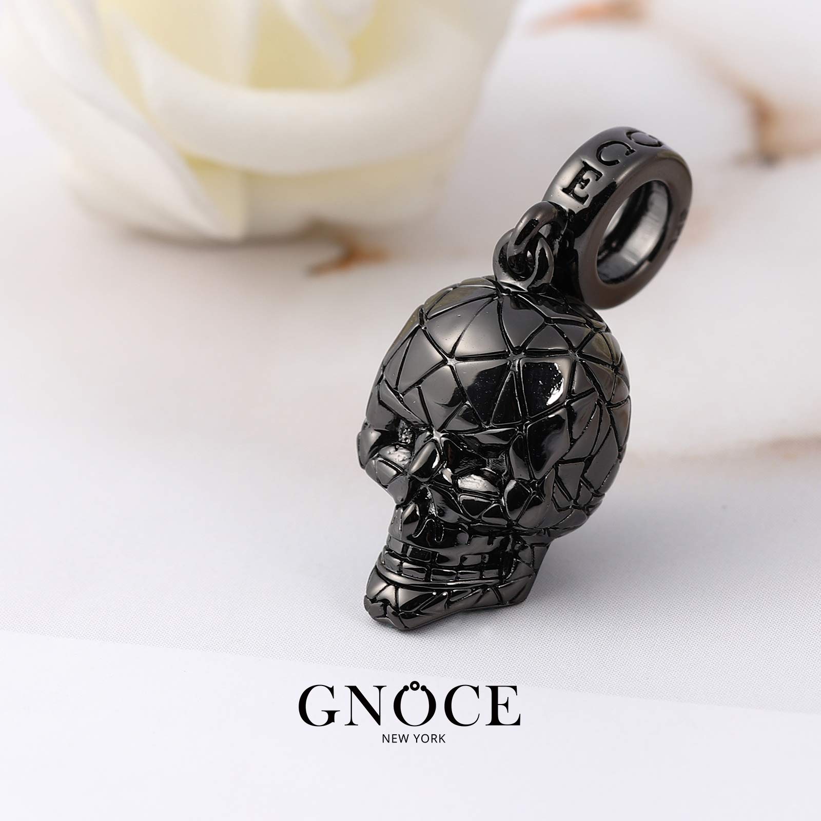 GNOCE Ciondolo Teschio Nero Argento Sterling Placcato Nero Perline Teschio Orrore Braccialetto/Collana Adatto Per Donna Uomo
