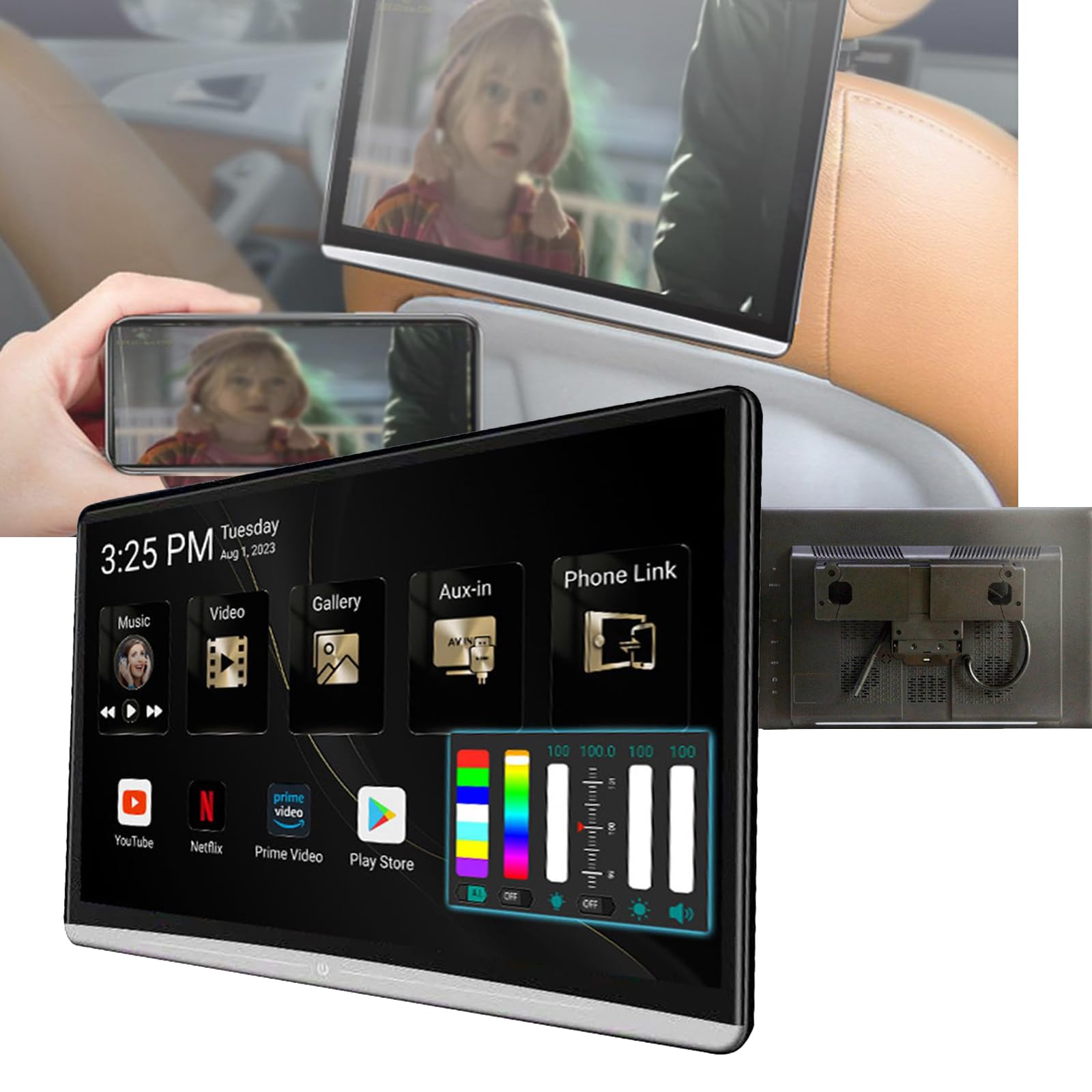 Moniteur d'appui-tête de voiture haut de gamme avec écran tactile fluide 3+32 Go