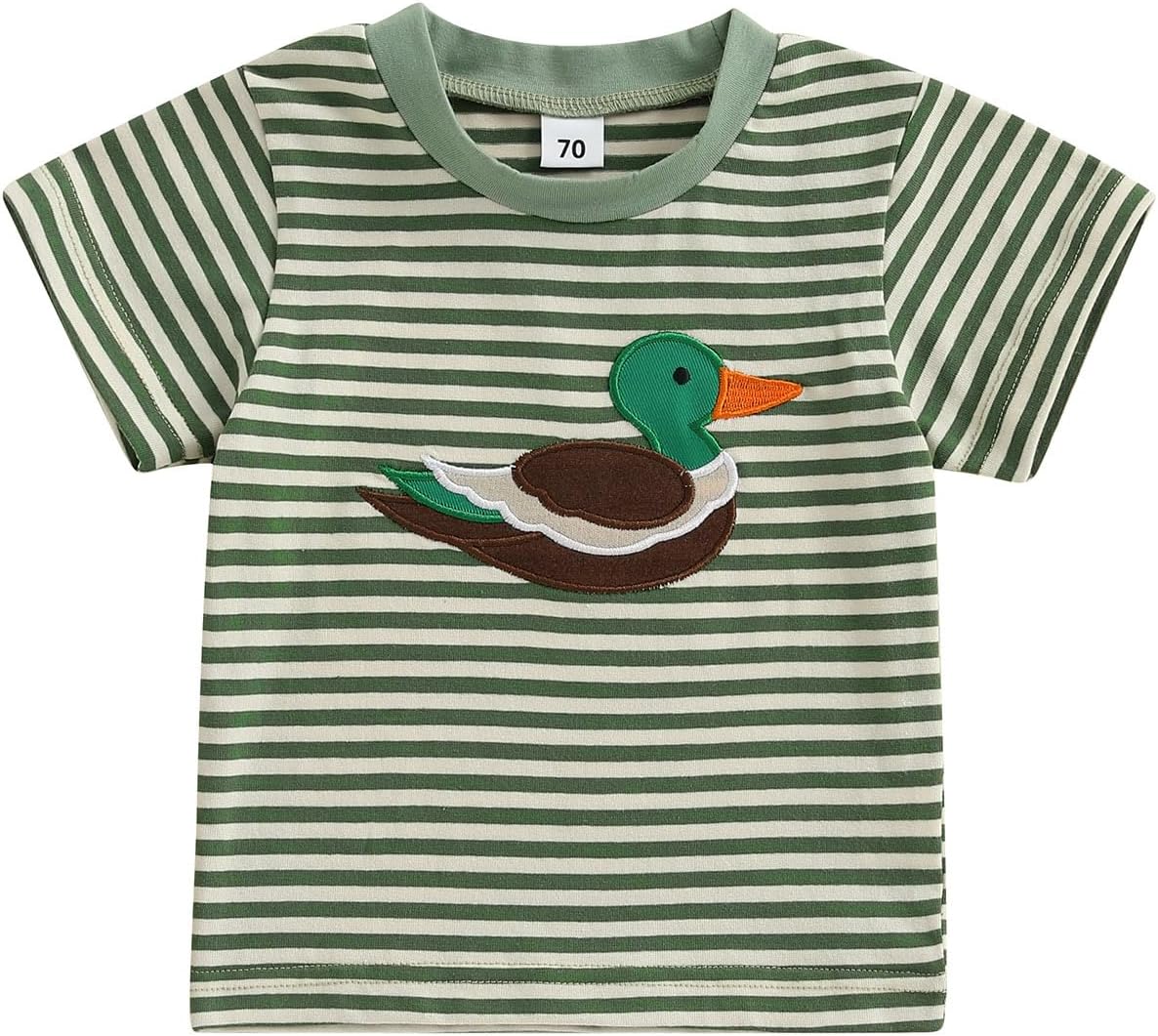 Toddler Baby Boy Girl T-Shirt Short Sleeve Mallard Duck Embroidery Striped Shirt Summer Hunting Baby Cotton Blouse Top