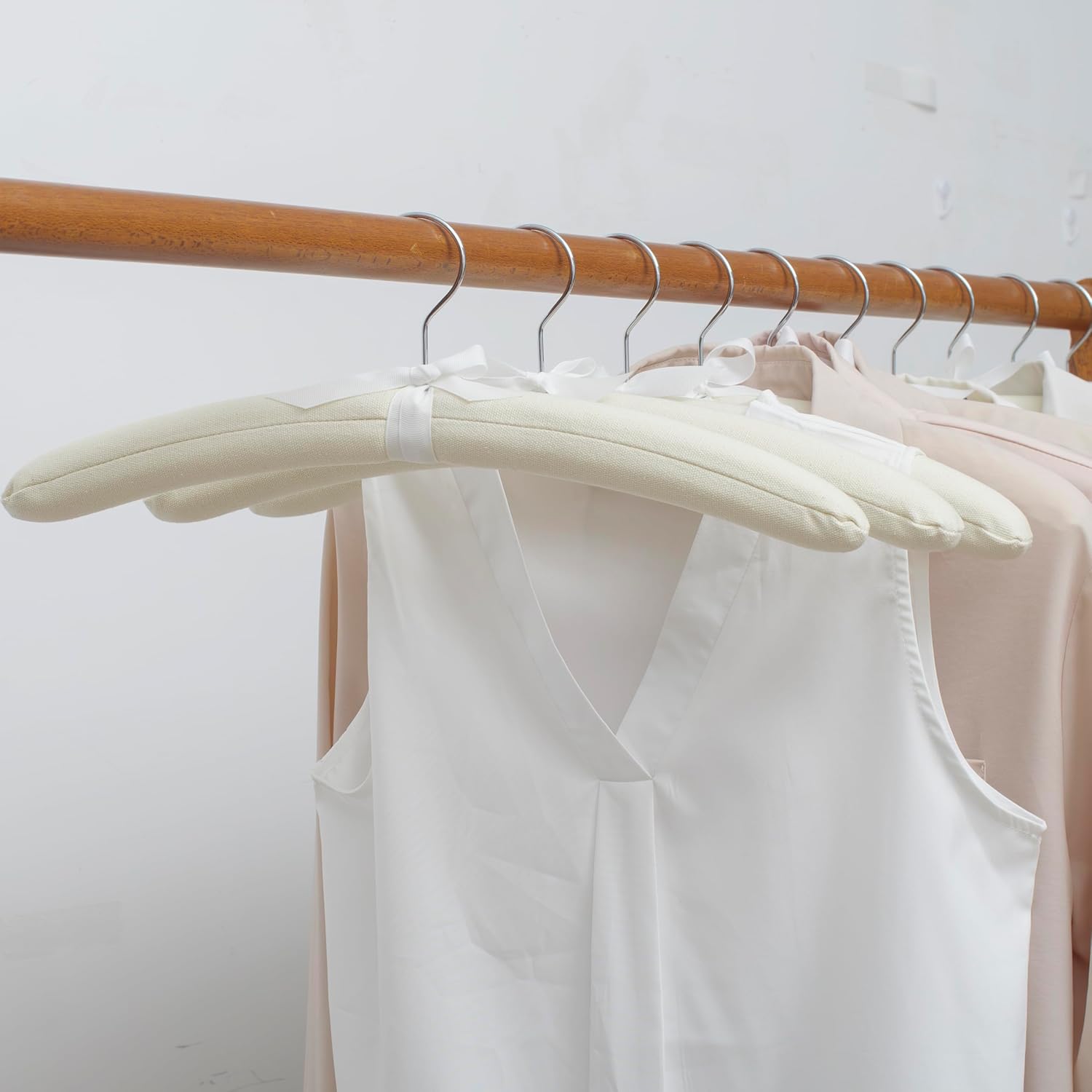 JS Padded Hangers 10 Pack, Thick Foam Cushioned Clothes Hangers for Dresses, Blouses, Delicate Garments with Non-Slip Shoulders Ivory