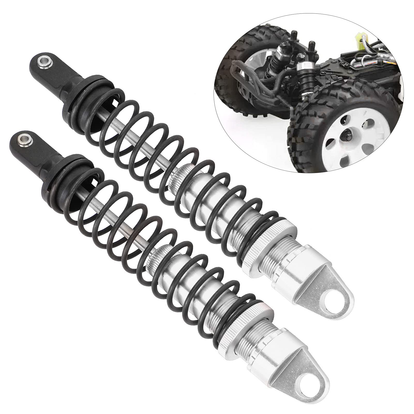 2 sztuk 195mm RC aluminiowy amortyzator dla HSP 94050 benzyna samochody terenowe wysokiej jakości trwała sprężyna elastyczna (Srebrny)