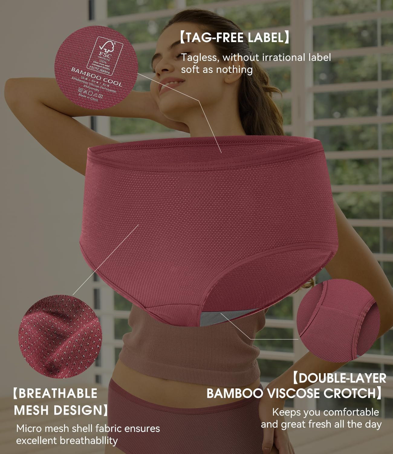 BAMBOO COOL Womens Underwear Breathable Mesh Moisture-Wicking Briefs, Soft & Lightweight Panties - Image 6