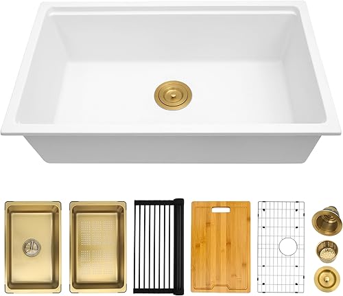 Fregadero de cocina compuesto de cuarzo de 30 pulgadas para montar debajo o en la parte superior, fregadero de estación de trabajo grande y profundo
