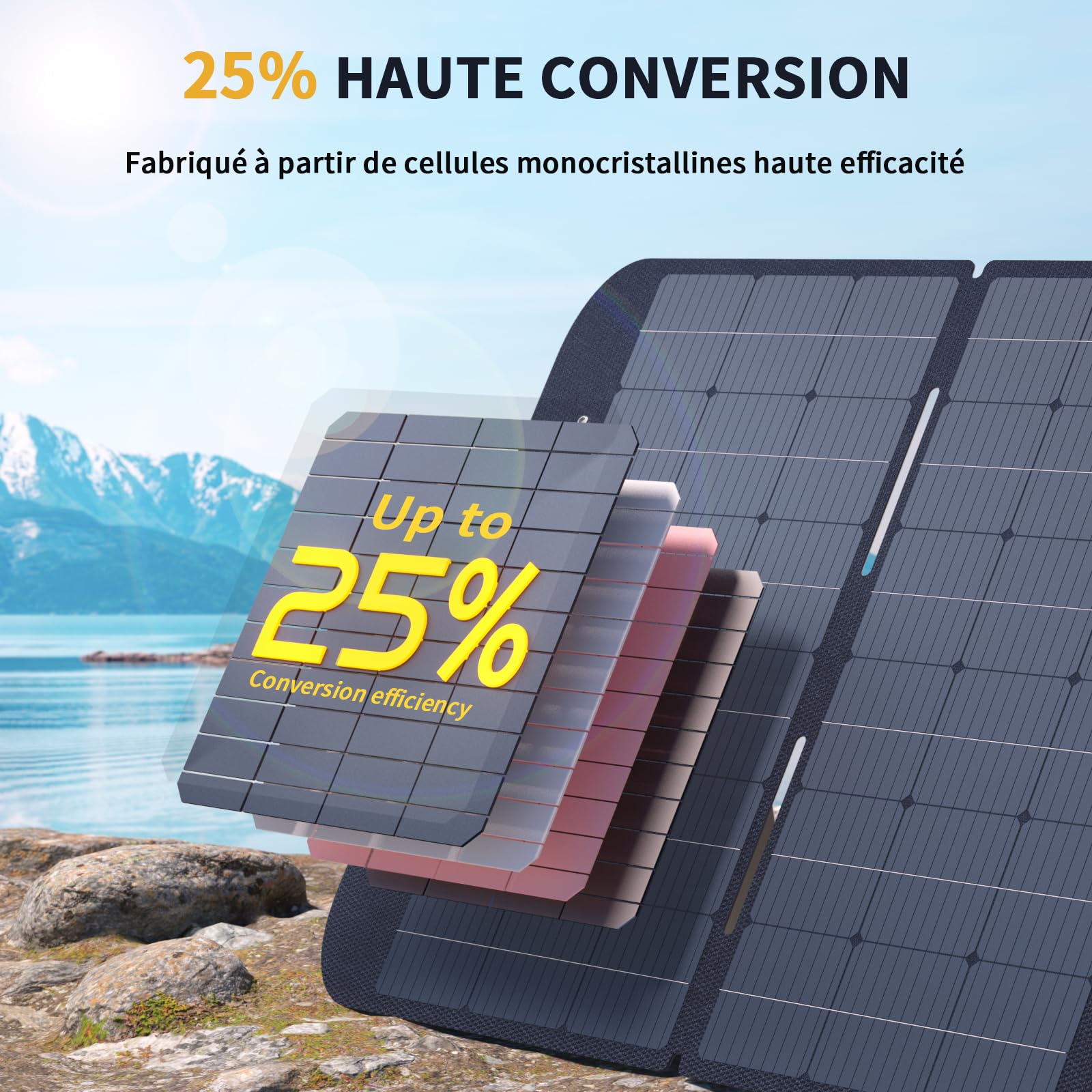 VTOMAN VS400 Panneau Solaire Portable 400W 43V, Efficacité 25% | Pliable & IP67 Étanche, Adaptateurs Anderson XT60 XT90 DC5521, Pieds Réglables, pour station électrique portable