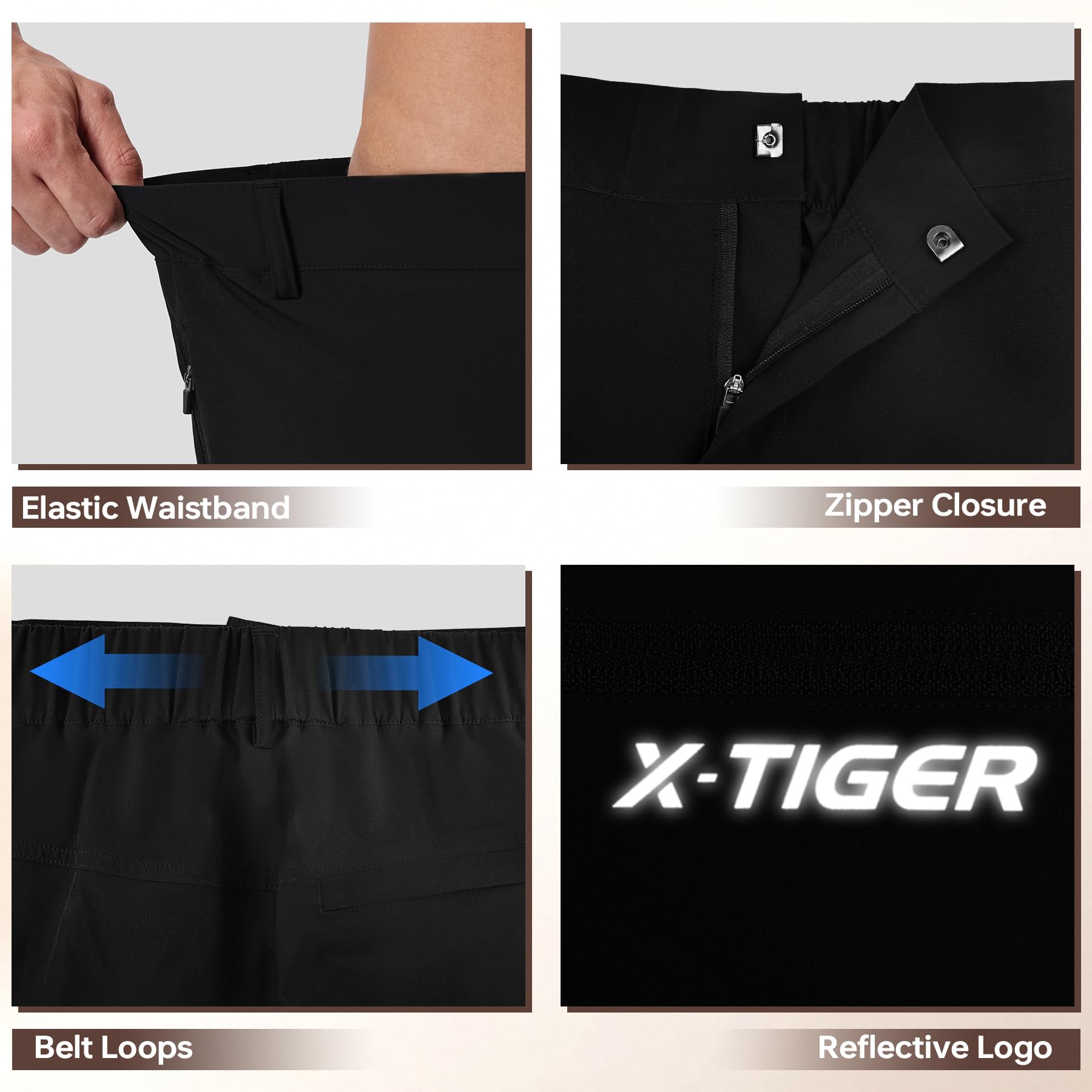X-TIGER Pantalones Cortos Cargo Hombre Senderismo Verano Secado Rápido Transpirable Impermeable con 5 Bolsillos con Cremallera para Trekking Escalada Trabajo al Aire Libre