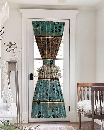 OComster Dog Paws Prints - Cortinas opacas para puerta de ventana cortinas rústicas de puerta francesa cortinas de madera turquesa para puerta de