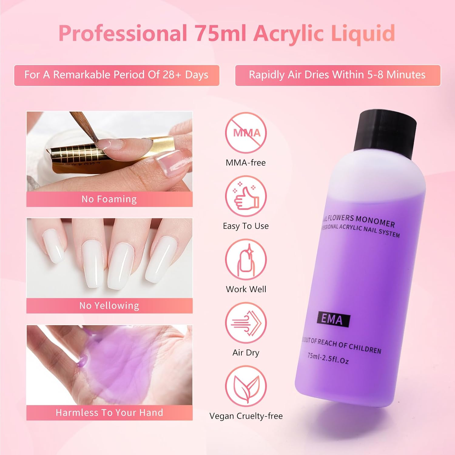 Acrylic Nail Kit for Beginners with Everything - Practice Hand for Acrylic Nails - 6PCS Nail Powder Liquid Set with UV Lamp - Professional Manicure Set in Pink Bag for Starter Home Salon (Purple-1)