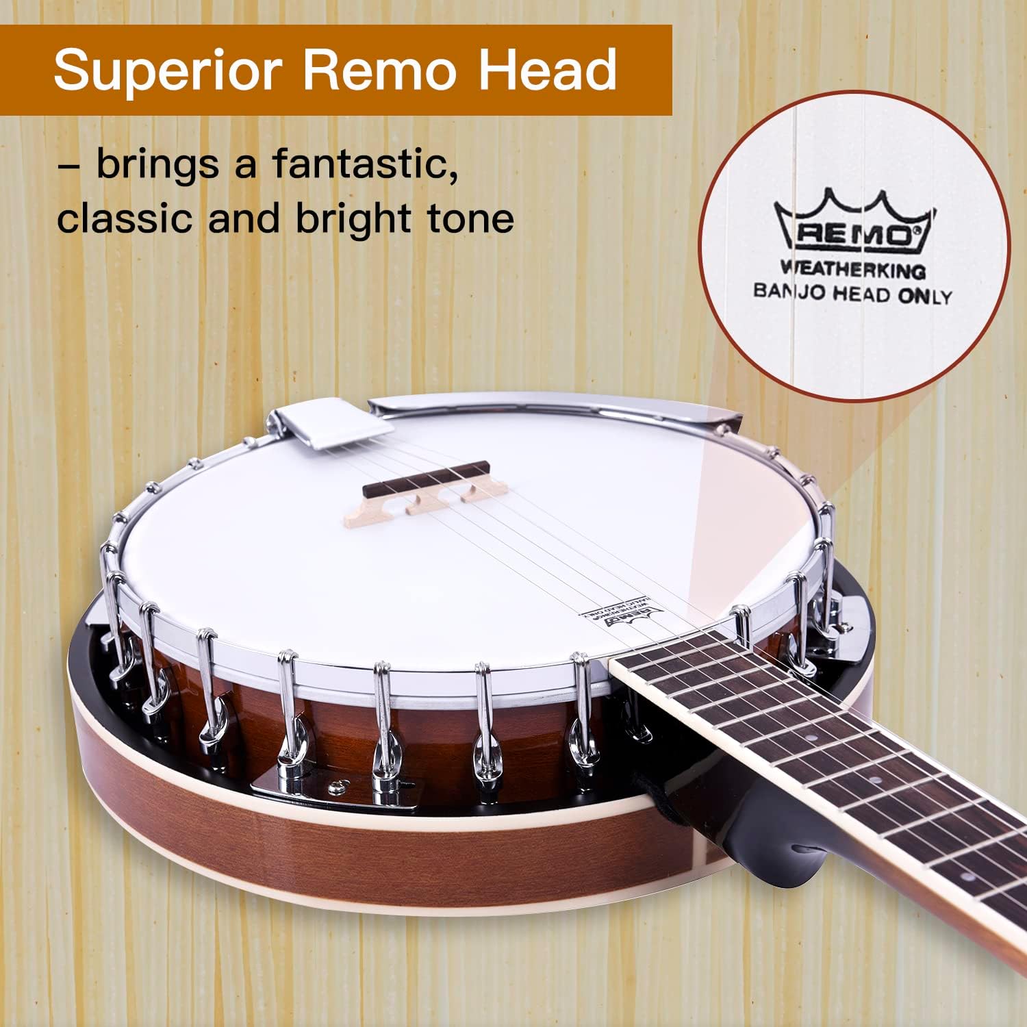 ADM Banjo 5 String Full Size Banjoes Set, 38 Inch Beginner Banjo Kit with Resonator, Remo Drum Head, Open or Closed Back, Gift Package Free Lessons Starter Accessories for Adults Teenager, Brown