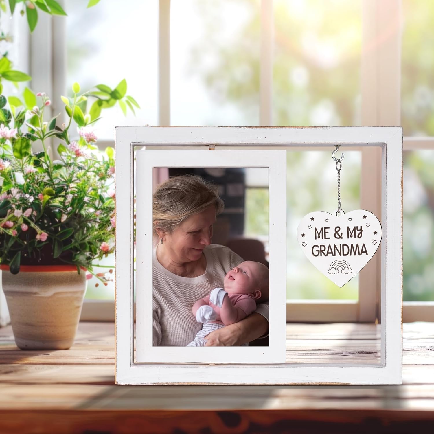 Nuowagify Me and My Grandma Picture Frame,Grandma Gifts,First Time Grandma Gift,Grandma Birthday Gifts,Room Decor Vintage Style,Baby Gender Neutral Rotating Photo Frame 4x6