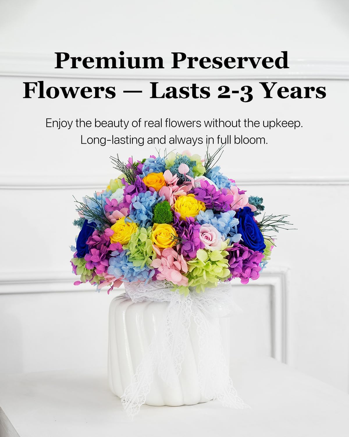 JoyFlower Preserved Flowers Vase for Home Decor, Eternal Flower Vases Ceramic for Centerpieces, Forever Flower Decorations for Party Home Wedding Table Living Room Bedroom, Ceramic Flower Vase Decor